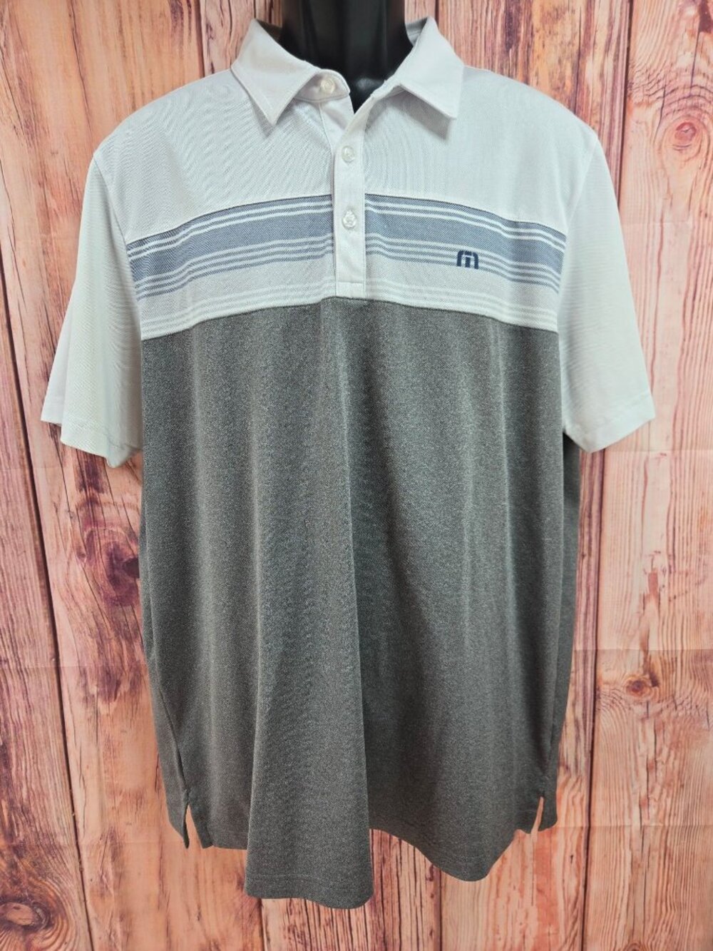 Travis Mathew Mens White & Gray Polo Shirt Size XL Striped Design